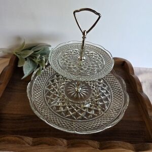 Vintage Wexford Anchor Hocking Glass Two-Tier Serving Tray